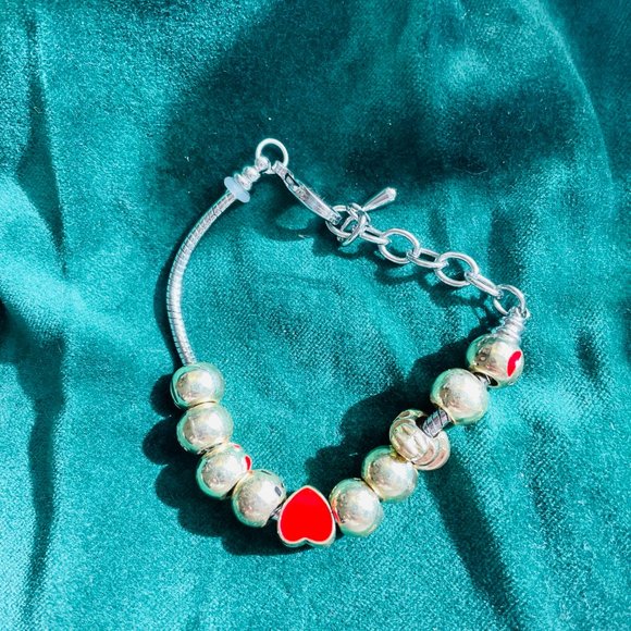 Emoji Heart Charms Silver/Gold Unisex Snake Bracelet 8” - Picture 5 of 5